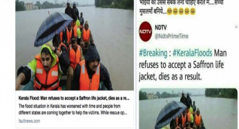 Kerala flood: Man refuses to accept a saffron life jacket, dies as a result, a cooked up story!
